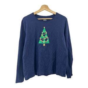 Croft & Barrow (XL) Blue Classic Tee Glitter Christmas Tree Tee Shirt T-Shirt